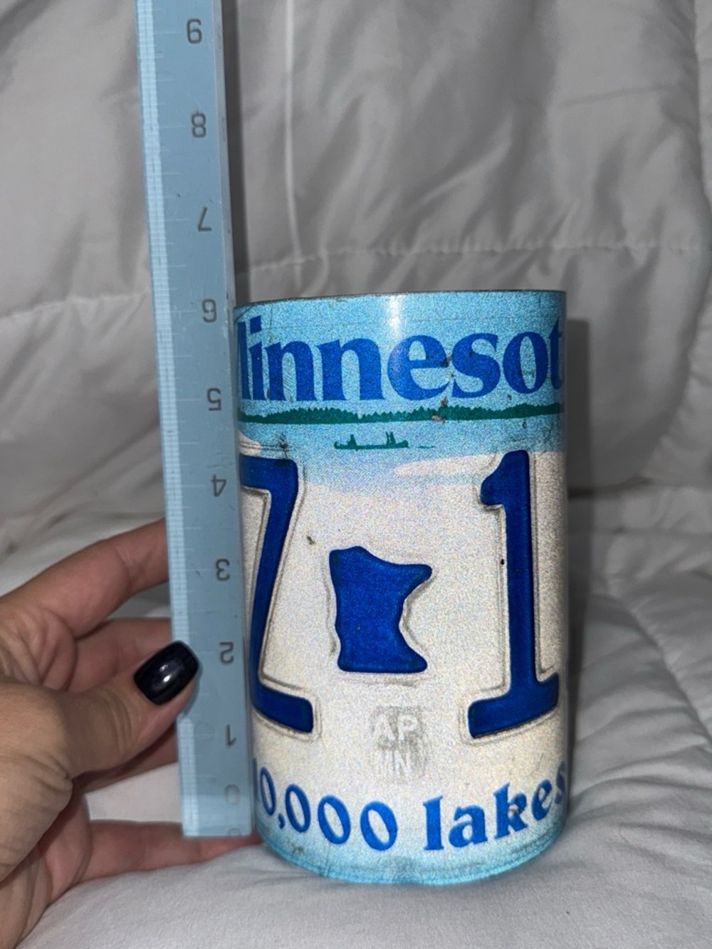 Blue and White Minnesota License Plate Inspired Decorative Vase